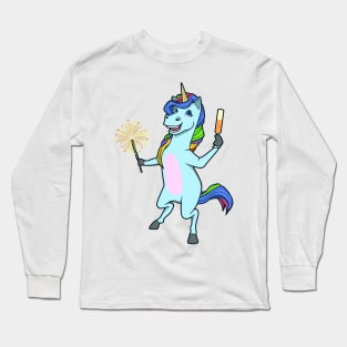 Unicorn with champagne and sparkler - Happy New Year Long Sleeve T-Shirt